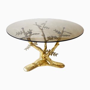 Table Basse Bonsaï Ronde en Laiton par Willy Daro, 1990s