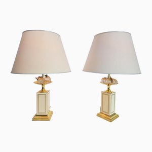 Regency Fruit Bowl Table Lamps in Brass and Crystal from Maison Le Dauphin, 1970s, Set of 2