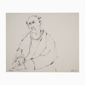 Ruth Schloss, Contemplating Old Man, 1990, Mixed Media Drawing on Paper