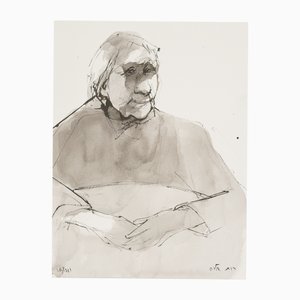 Ruth Schloss, Old Woman at the Table, 1990, Technique Mixte Dessin sur Papier