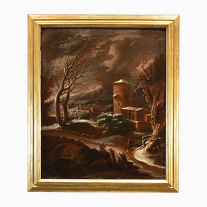 D'après Francesco Foschi, Paysage d'Hiver, 18ème Siècle, Huile sur Toile, Encadrée