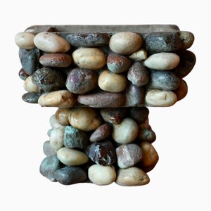 Brutalist Style Ikebana Concrete Planter with Pebbles