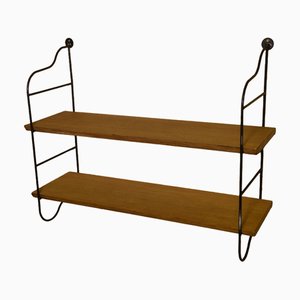 Vintage Steel and Oak Veneer Wall Shelf, 1960s