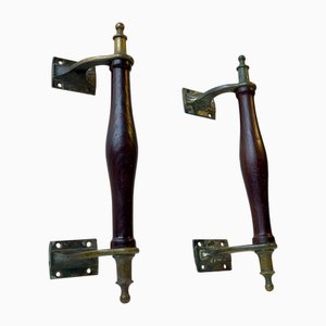 Antike viktorianische Saloon Türgriffe aus Messing, Bronze & Hartholz, 2 . Set