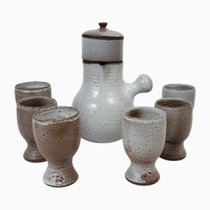 Stoneware Coffee Service by Jeanne & Norbert Pierlot, 1970s, Set of 7