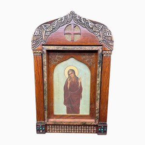 Artista de la escuela Talashkino, Icono de María de Egipto, siglo XIX, óleo sobre tabla, enmarcado