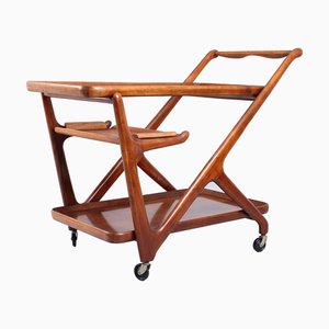 Italian Serving Trolley in Walnut Wood by Cesara Lacca, 1950s