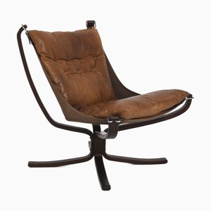 Sillón Falcon vintage de cuero marrón de Sigurd Ressell para Vatne Møbler, Noruega, años 70