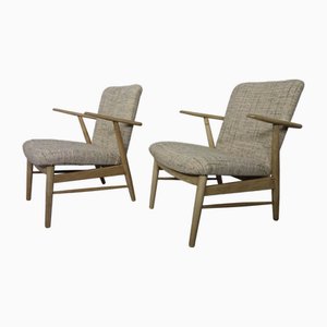 Danish Oak & Wool Armchairs, 1960s, Set of 2