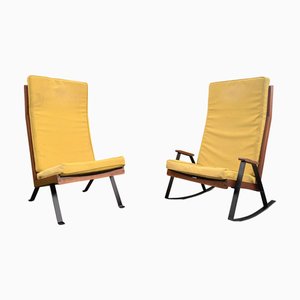 Mid-Century Teak and Ebonsied Steel Shell Chairs with Upholstered Cushions in the style of Gerrit Rietveld, 1960s, Set of 2