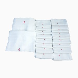 Serviettes et Nappes en Lin avec Monogramme GL, France, Set de 19