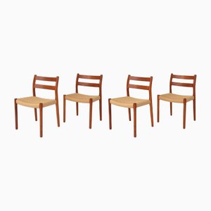 Vintage Danish Model 84 Chairs in Teak and Paper Cord by Niels Otto Møller for J.L. Møllers, 1970s, Set of 4