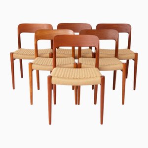 Vintage Model 75 Dining Chairs in Teak by Niels Otto Møller for J.L. Møllers, 1950s, Set of 6