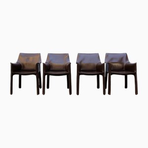 Cab 413 Leather Chairs by Mario Bellini for Cassina, 1970s, Set of 4