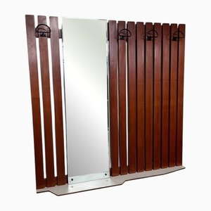 Portemanteau en Teck avec Miroir et Étagère, 1960s