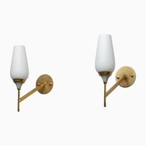 Italian Wall Sconces in Lacquered Metal and Opaline Glass, 1950s, Set of 2