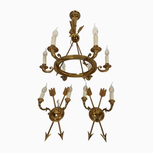 Empire Bronze Chandelier Empire with Arrows, 1950s, Set of 3
