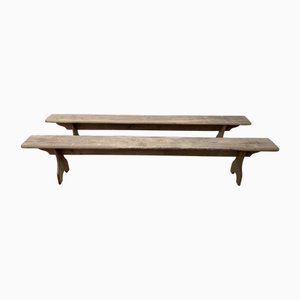 Antique Farmhouse Benches in Oak, 1890s, Set of 2
