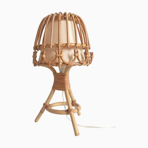 Midcentury Modern Bamboo and Rattan Table Lamp by Louis Sognot, 1960s