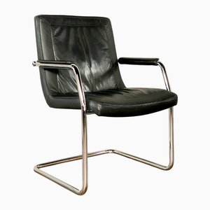 Freischwinger mit schwarzem Leder von Walter Knoll, 1970er