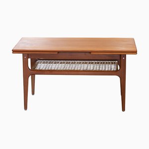 Danish Teak Coffee Table with Magazine Shelf and Pull-Out Shelves, 1960s