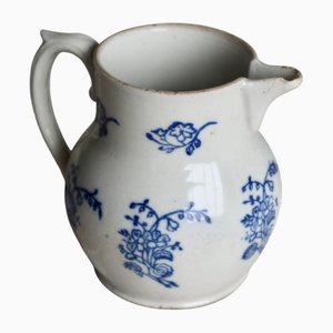 Antique Saint-Uze Steel Clay Pitcher with Cobalt Blue Floral Pattern