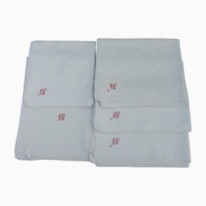 Tovaglie damascate con monogramma S, set di 5