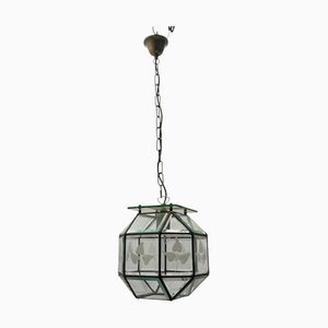 Vintage Etched Glass Bronze Light Pendant, 1950s