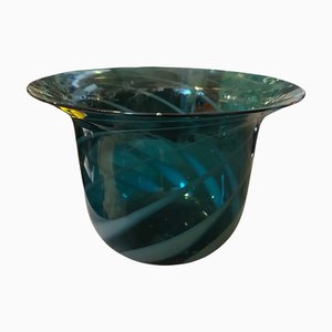 Jarrón moderno de cristal de Murano soplado a mano en verde y gris de Venini, años 80