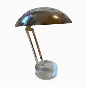 Moderne italienische Schreibtischlampe aus klarem Acrylglas & braunem Kunststoff, 1970er