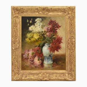 Edmond van Coppenolle, Stillleben mit Dahlienvase, 19. Jh., Ölgemälde, gerahmt