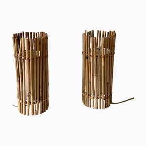 Vintage Bamboo Bedside Table Lamps by Louis Sognot, Germany, 1980s, Set of 2