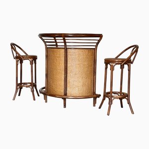 Bamboo Bar and Stools, Set of 3