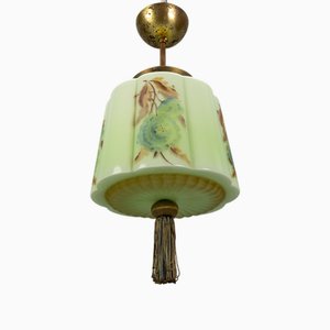 Lampada a sospensione Art Deco in vetro verde e marrone, Germania, anni '30