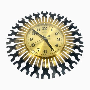 Mid-Century Modern Messing Wanduhr mit Sonnenschliff von Weimar, 1970er