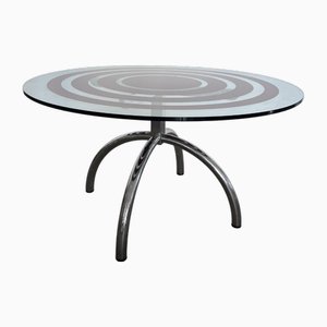 Vintage Tisch mit Gestell aus Stahl & Platte aus gehärtetem Glas, 1970