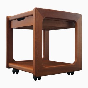 Vintage Teak Side Table with Drawer and on Wheels from Salin Mobler, Nyborg, 1960s