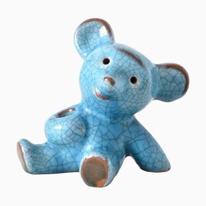 Blaue Bärenfigur mit Knisterglasur von Walter Bosse für Karlsruher Majolika, 1950er