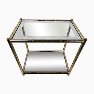 Table Console Vintage en Laiton Doré et Verre de Maison Lancel, 1980s