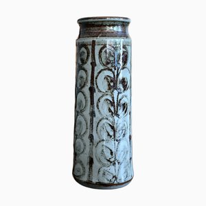 Danish Stoneware Vase in Hand-Decorated Ceramic with Relief Pattern by L. Hjorth, Bornholm