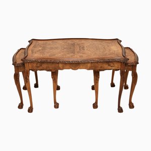 Antique Queen Anne Burr Walnut Nesting Coffee Tables, 1930, Set of 3