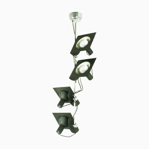 Lampada a sospensione regolabile a 4 luci in metallo cromato e nero di Bj Milano Design, Italia, anni '70