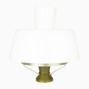 Lampe de Bureau Mid-Century en Laiton et en Aluminium avec Abat-jour en Verre Opalin, 1950s