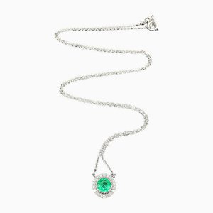 Collier Pendentif en Or Blanc 18k avec Émeraude et Diamants, 1920s