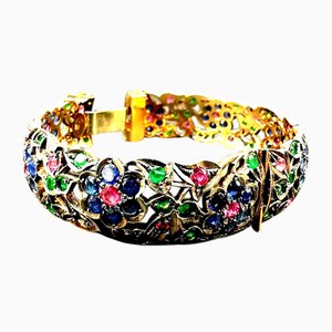 Antique 18k Gold Bracelet with Ruby, Sapphire and Emerald Ring