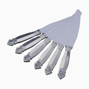 Kurzgriff Tafelmesser aus Sterling Silber Georg Jensen, Acanthus, 1940er, 6er Set