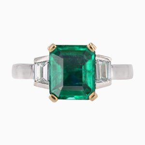 French 2.01 Carats Emerald Zambia Minor Diamonds 18 Karat White Gold Ring, 2025