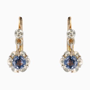 20th Century French Sapphire 18 Karat Yellow Gold Lever-Back Earrings, Set of 2