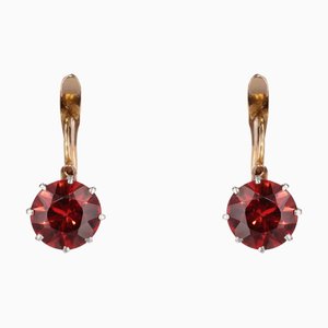 20th Century Garnet 18 Karat Rose Platinum Gold Lever- Back Earrings, Set of 2