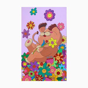 Kim Jandi, Happy Puppy Nanissi, 2023, Acryl & Mixed Media auf Leinwand